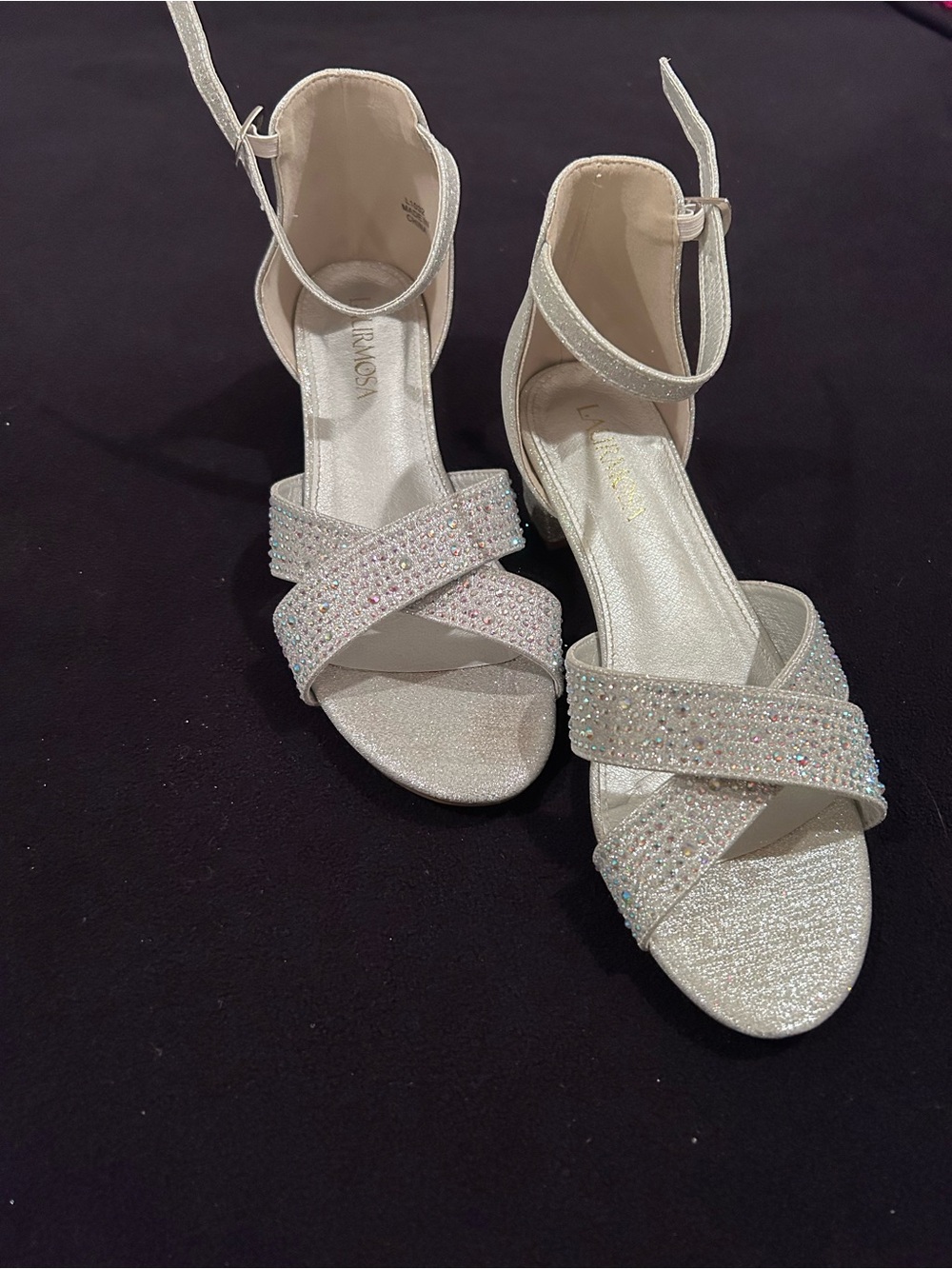 Laurmosa Women’s Silver Rhinestone Strappy Ankle Strap Open Toe Block Heels 6